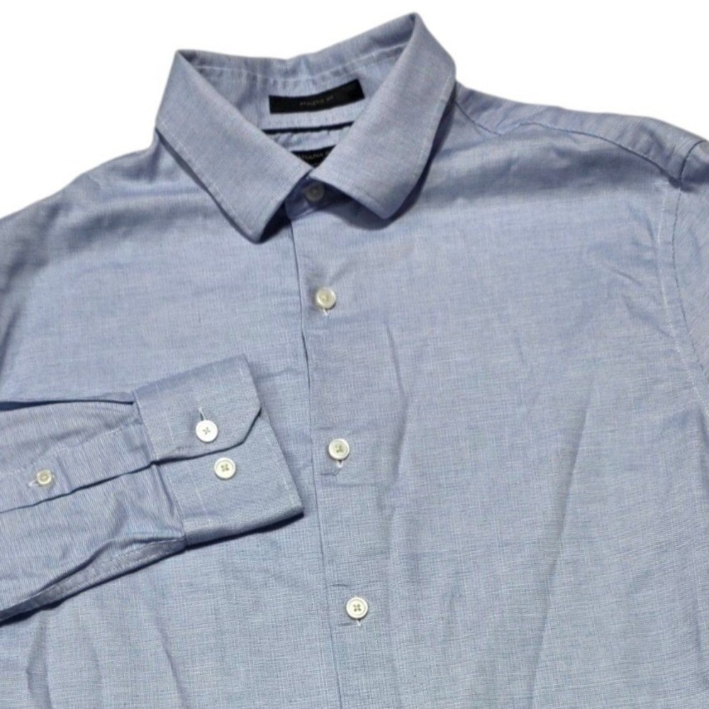 Banana Republic Athletic Dress Men S Blue Wrinkle Resistant Stretch Long Sleeve